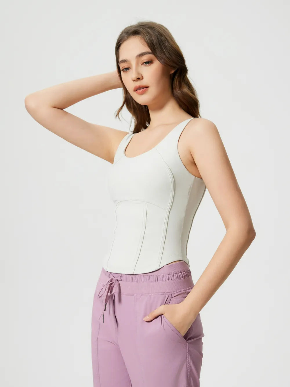 Millennia Round Neck Wide Strap Active Tank with Detachable Chest Pads - cas7m