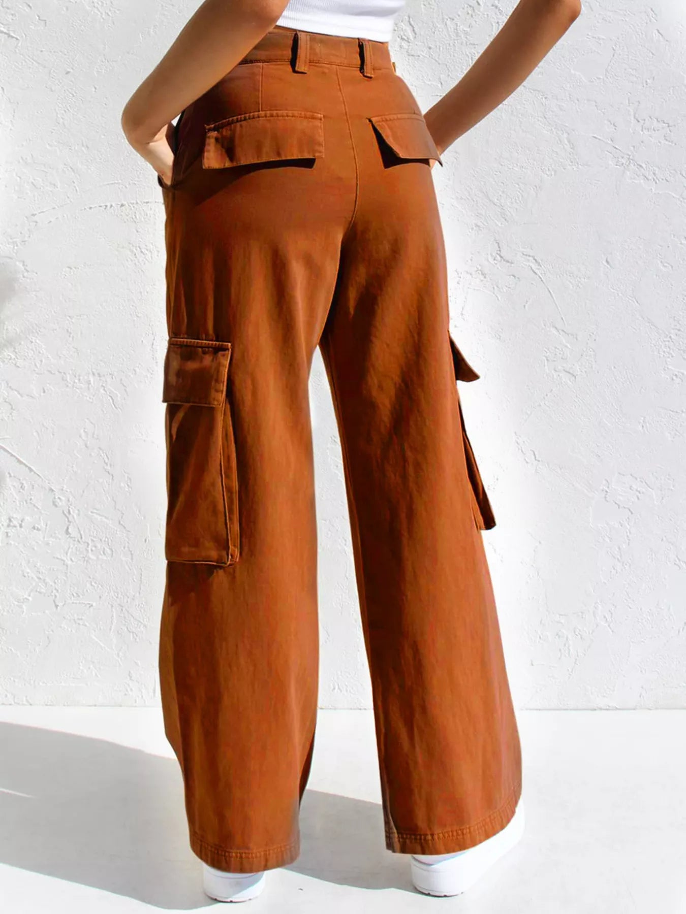 High-Waisted Wide Leg Cargo Jeans - cas7m