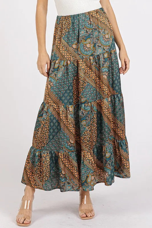 Mittoshop Paisley Patchwork Print Satin Maxi Skirt - cas7m