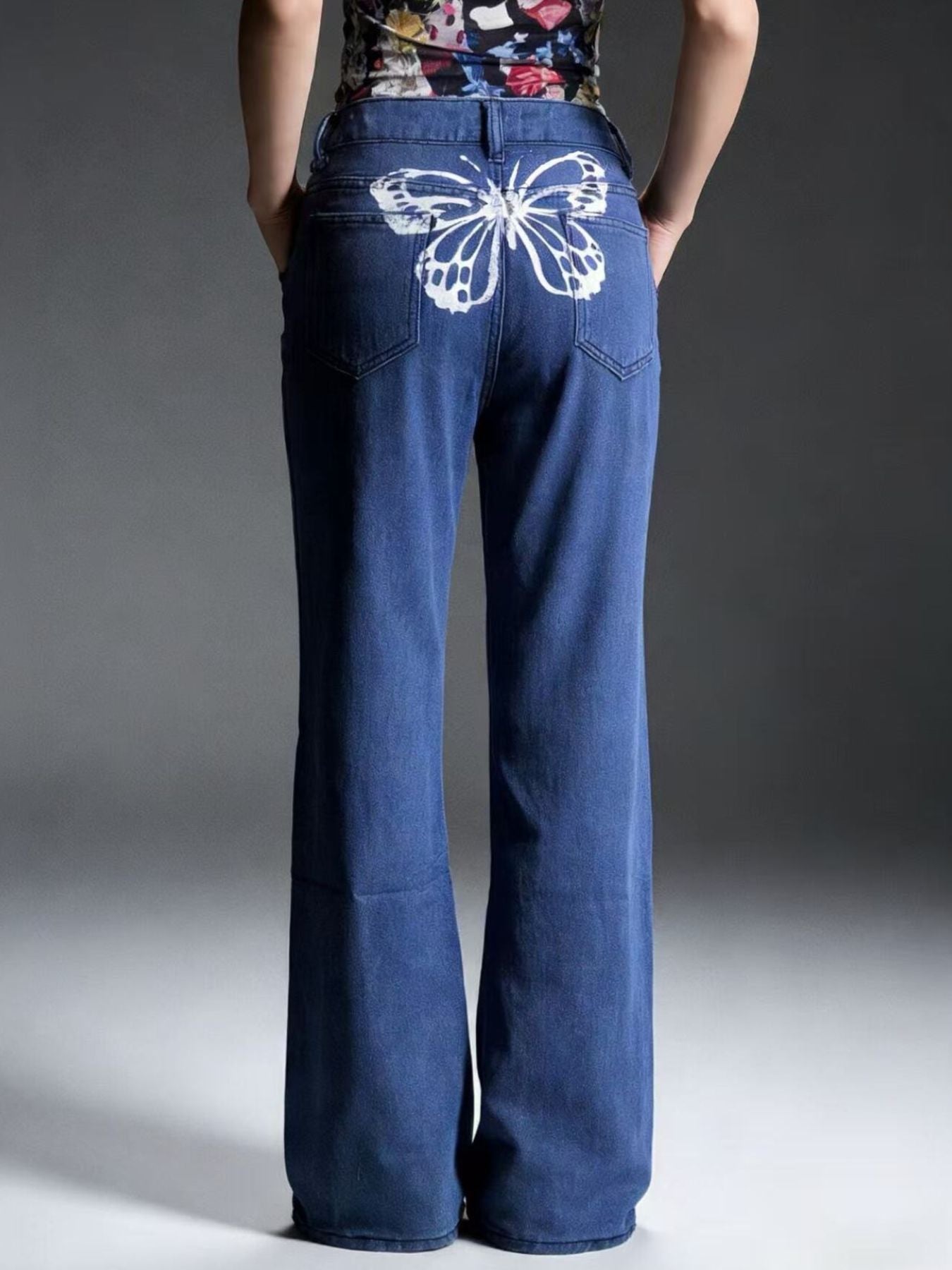 Butterfly Back Wide Leg Jeans - cas7m