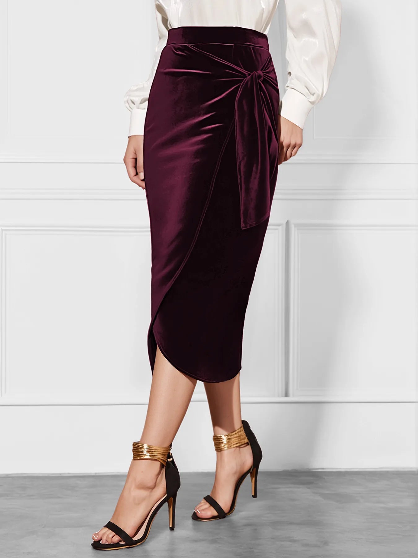 Side Tied Velvet Skirt - cas7m