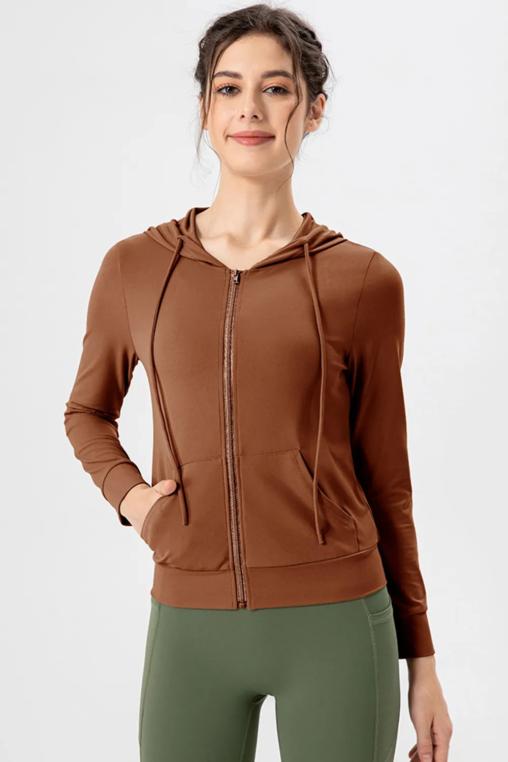 Drawstring Zip Up Hooded Active Outerwear - cas7m