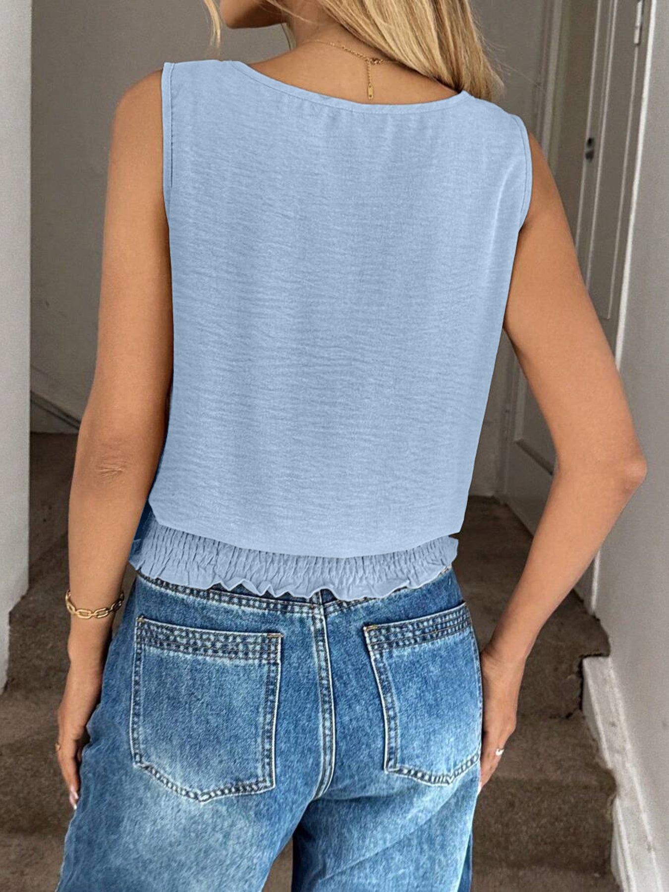 Smocked Waist Round Neck Tank - cas7m