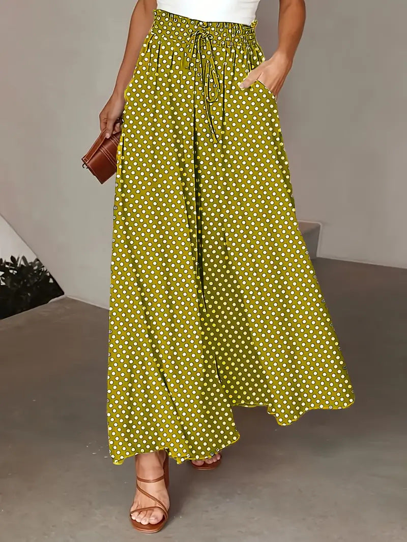 Polka Dot Print Trousers Fashion Loose Elastic Waist Wide-leg Pants Women's Clothing - cas7m