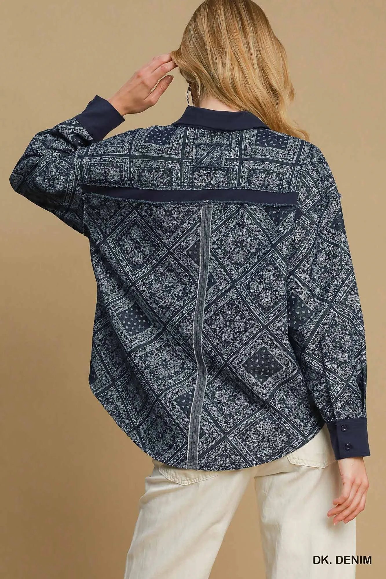 Umgee Paisley Print Denim Shirt Jacket - cas7m