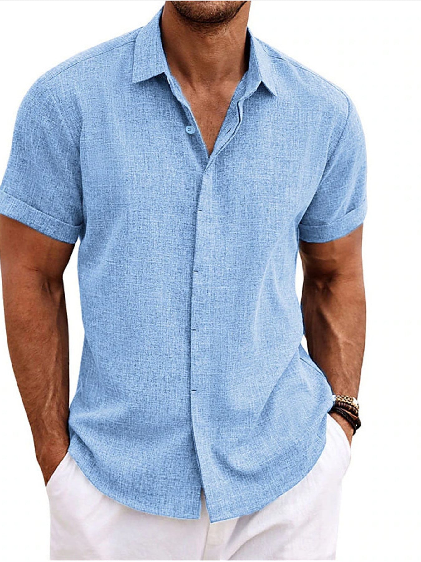 Men's Full Size Casual Short Sleeve Button-Down Shirt Plus Size - cas7m