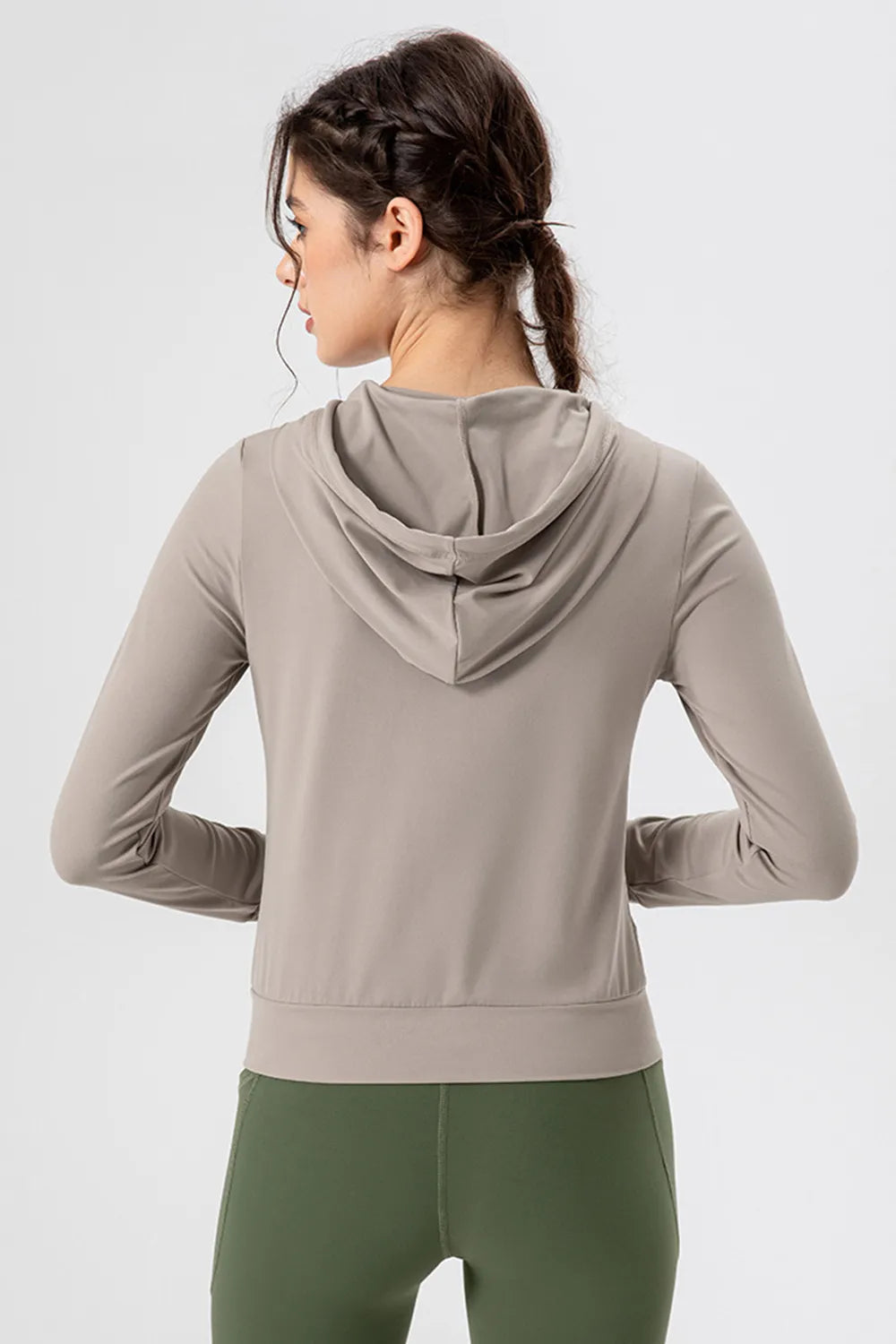 Drawstring Zip Up Hooded Active Outerwear - cas7m