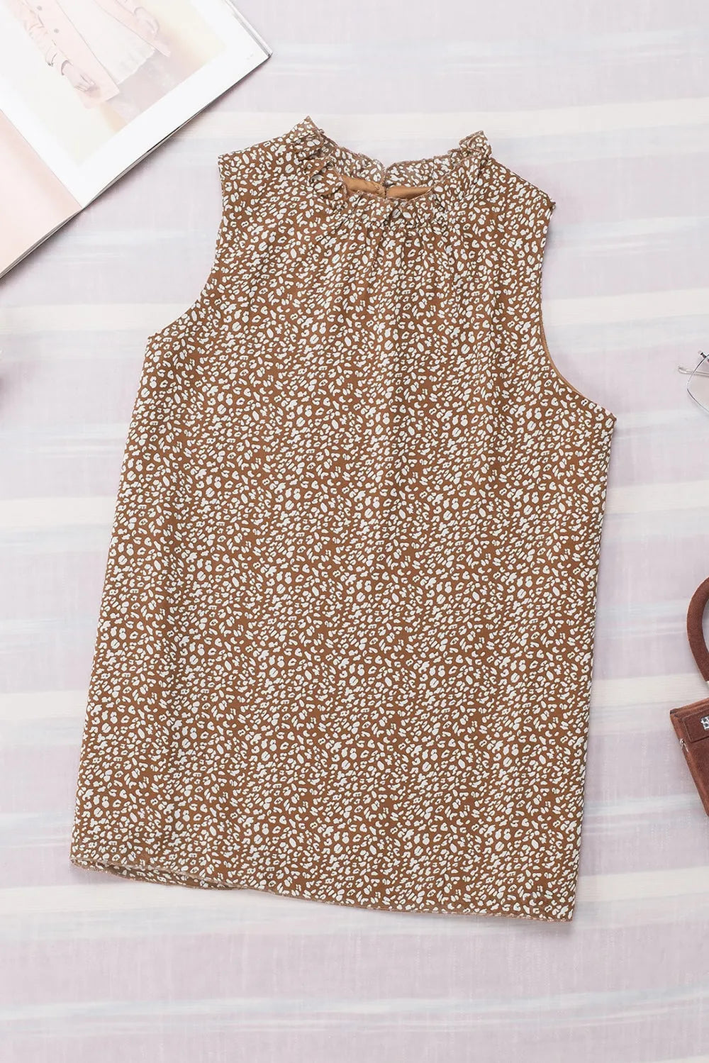 Frill Printed Round Neck Tank - cas7m