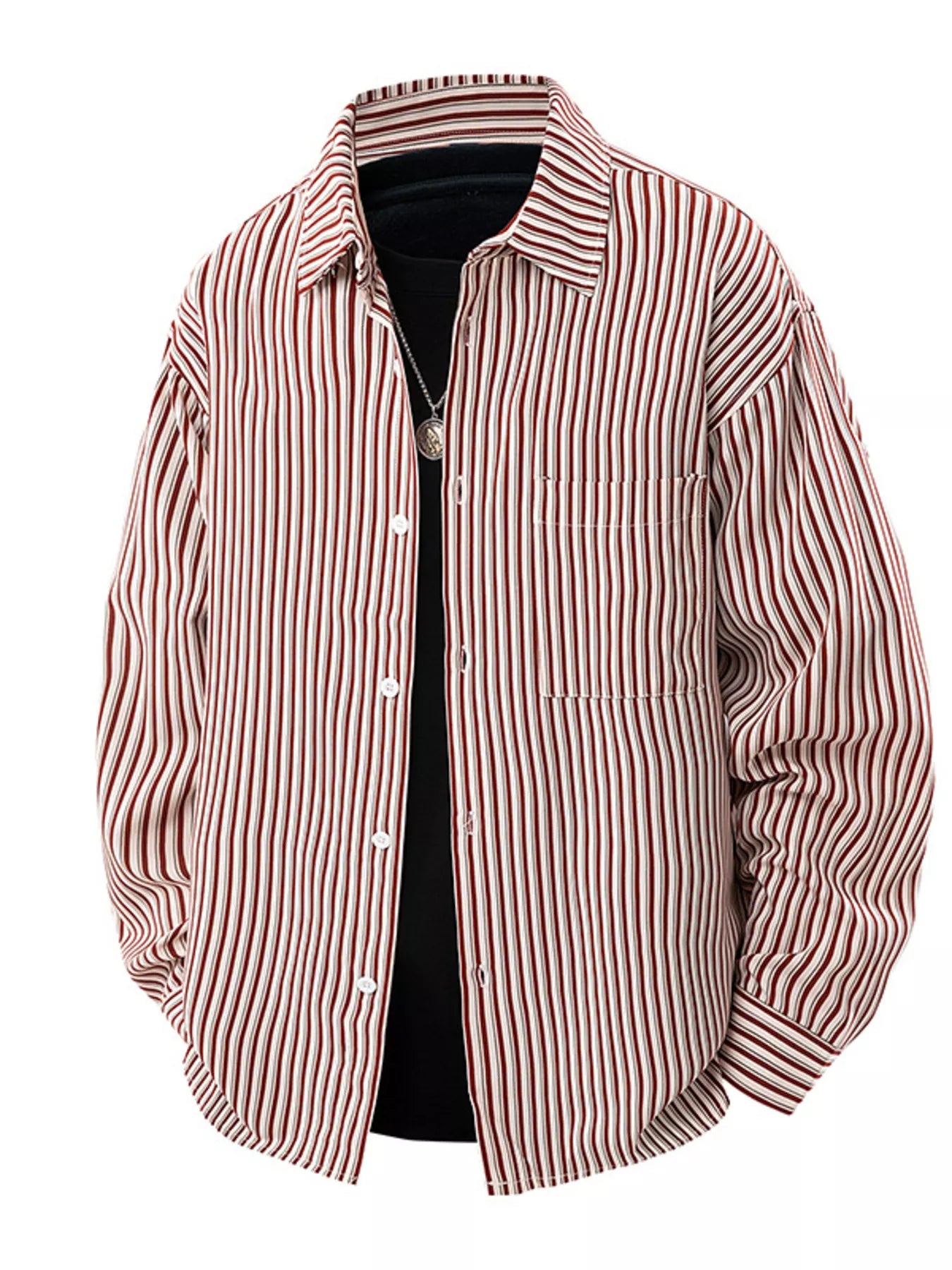 Men's Plus Size Striped Casual Long Sleeve Shirt - cas7m