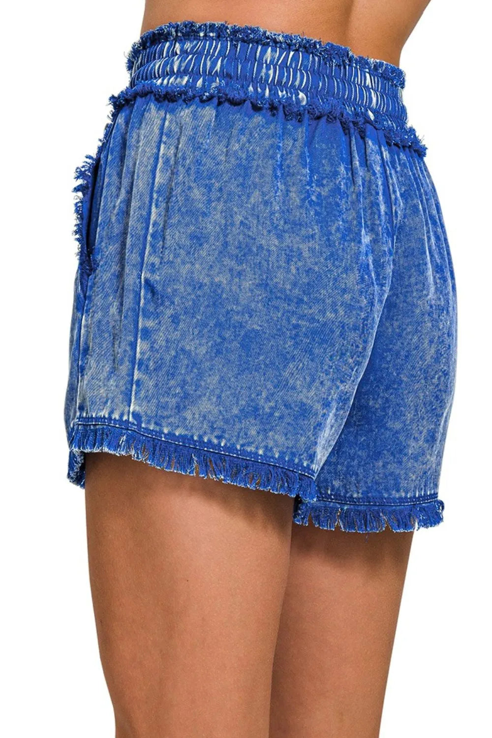 Zenana Mineral Frayed Hem Washed Shorts - cas7m