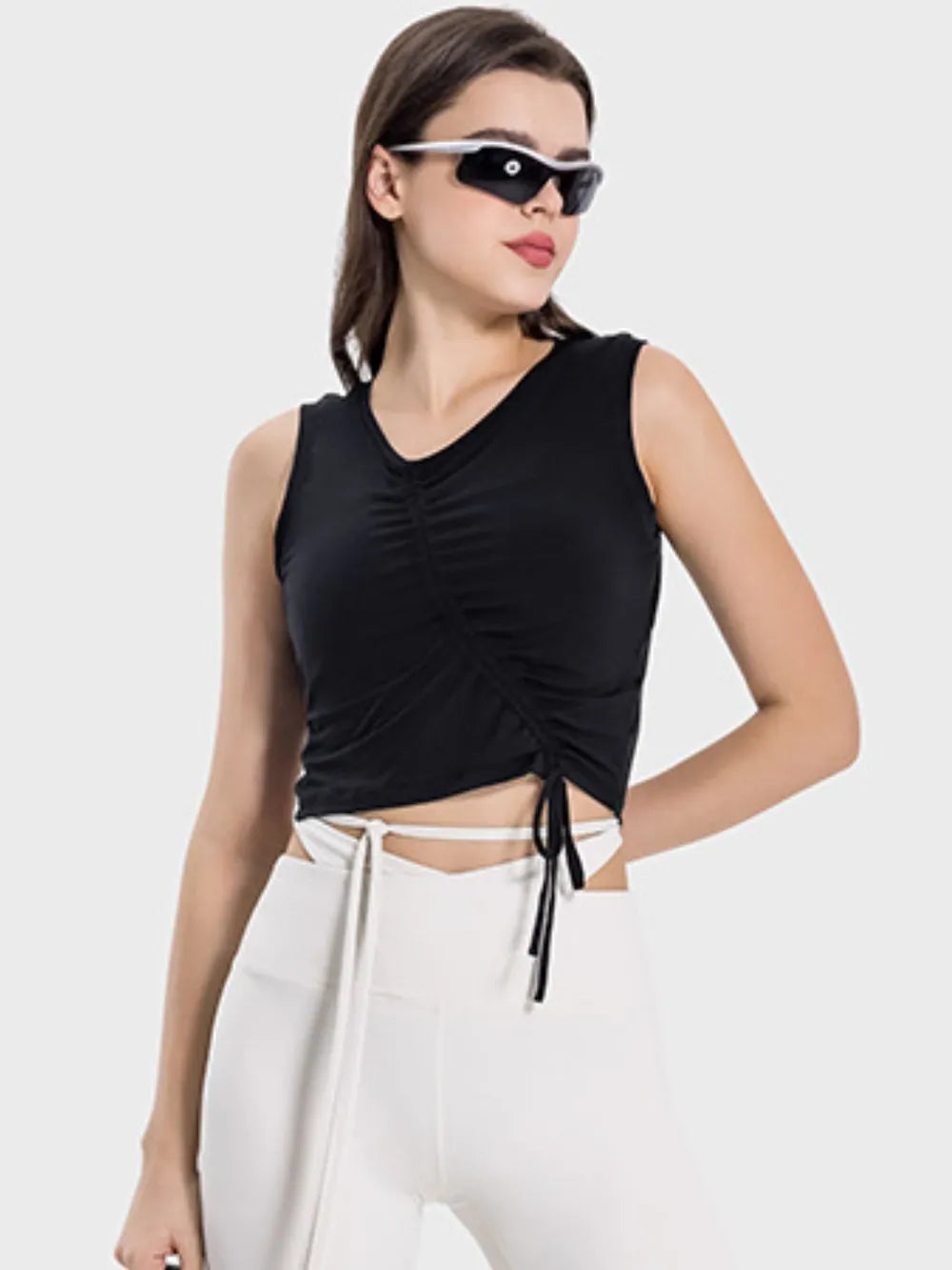 Millennia Drawstring Ruched Wide Strap Active Tank - cas7m