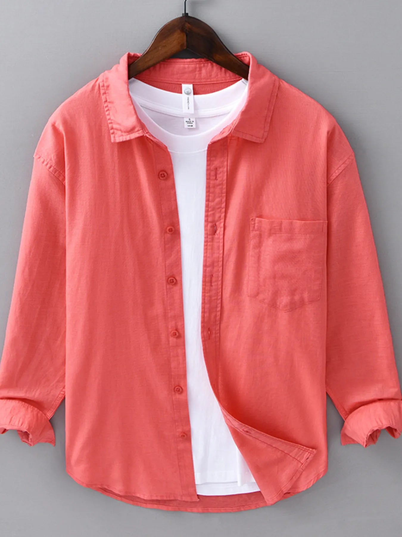 Men's Plus Size Button Up Long Sleeve Shirt - cas7m
