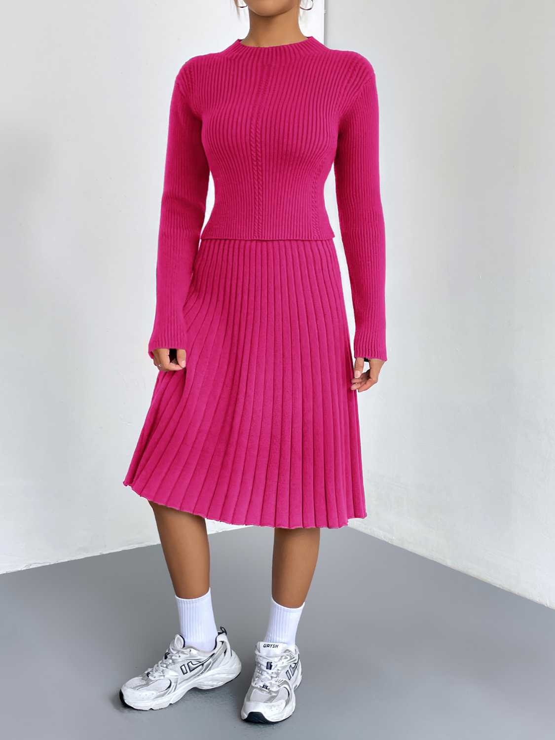 Rib-Knit Sweater and Skirt Set - cas7m
