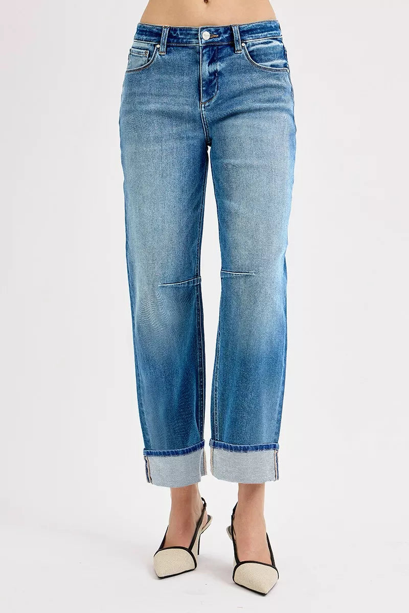 RISEN Slouchy Crop Barrel Cuffed Jeans - cas7m