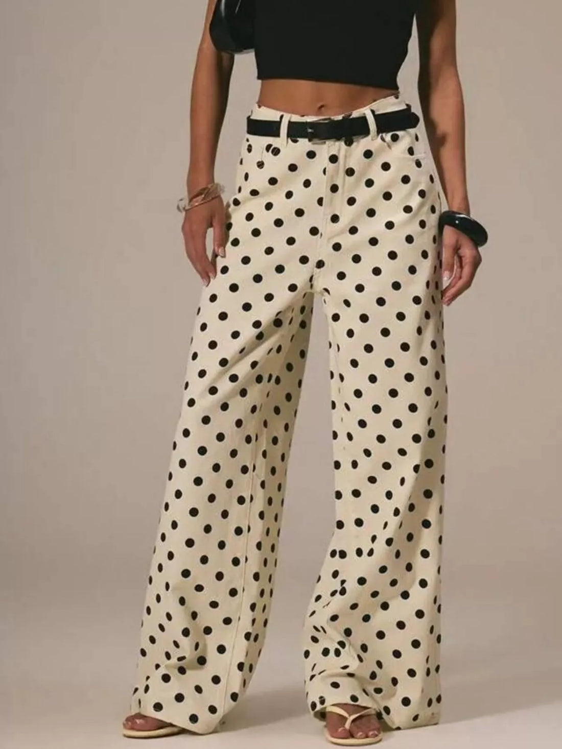 Polka Dot Wide Leg Jeans - cas7m