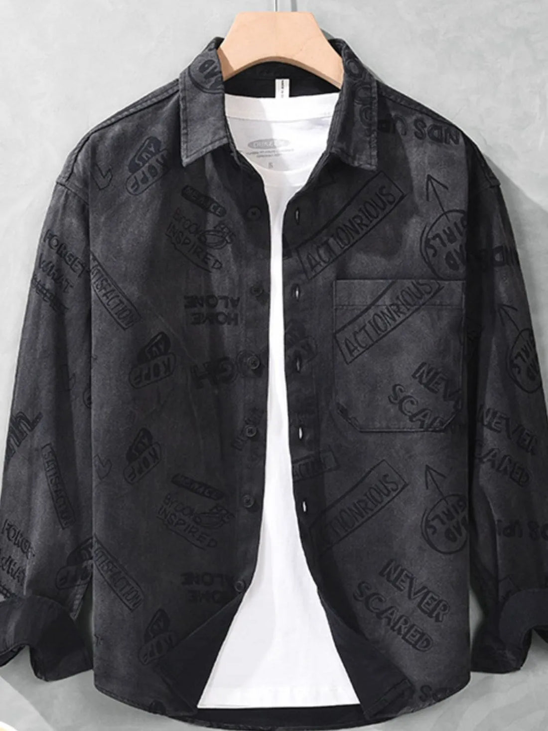 Men's Plus Size Button Up Long Sleeve Shirt - cas7m