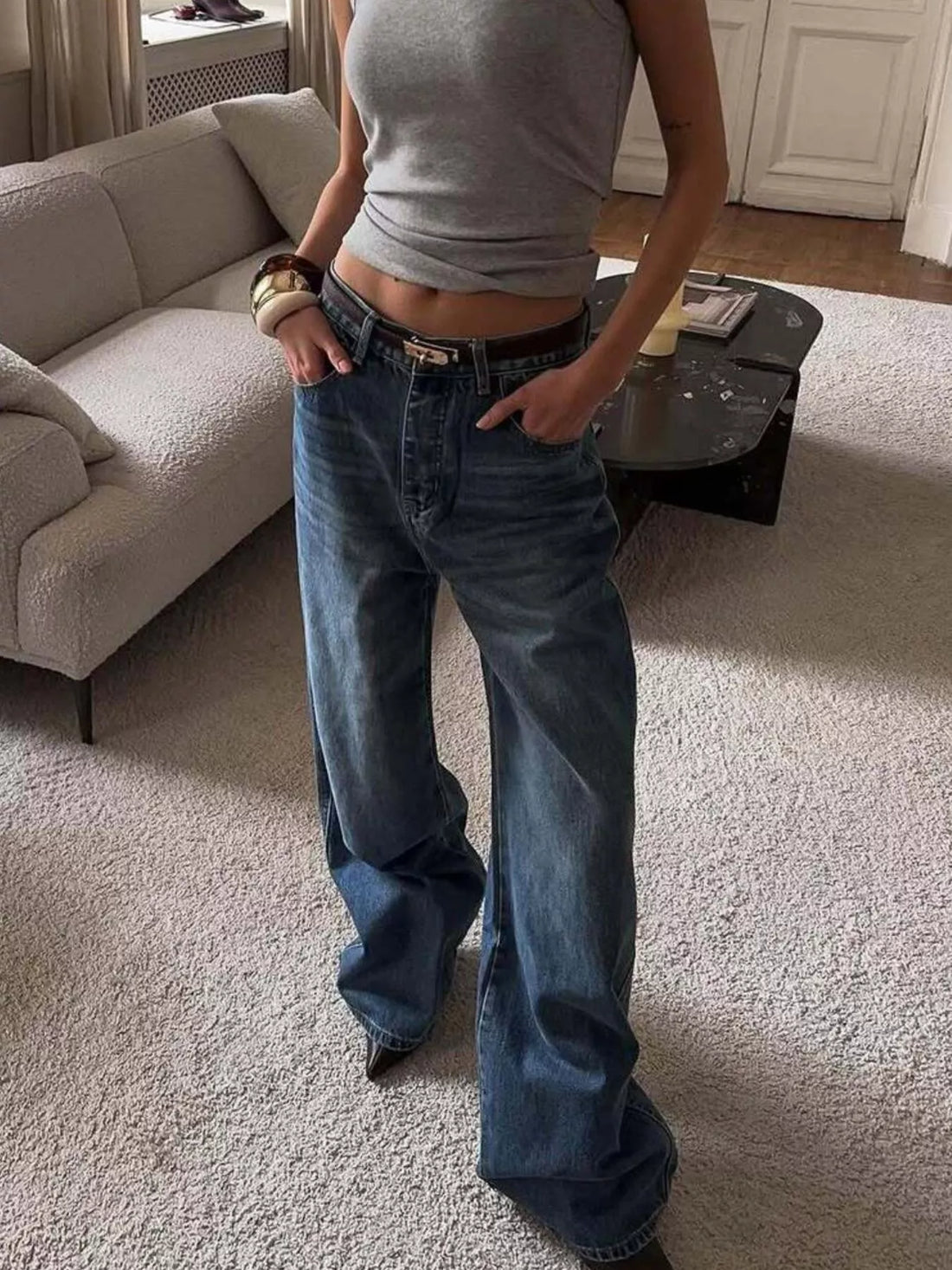 Wide Leg Relaxed Fit Jeans - cas7m
