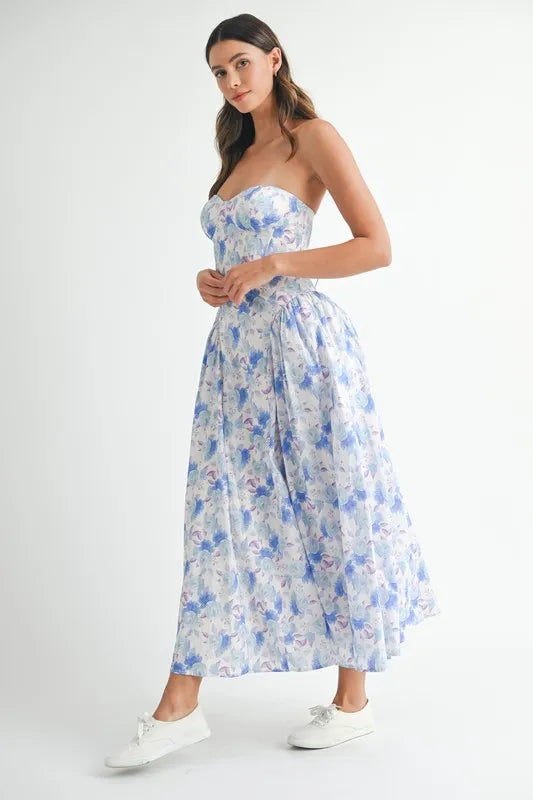 MABLE Sweetheart Neckline Floral Printed Midi Dress - cas7m