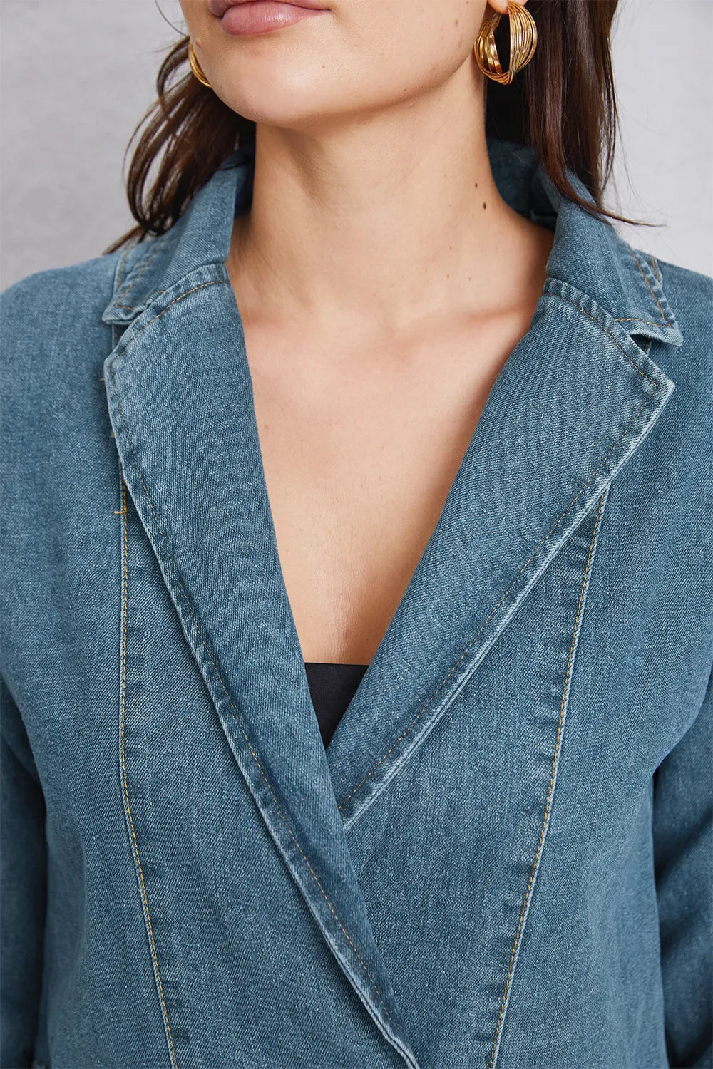 Pocketed Button Up Denim Jacket - cas7m