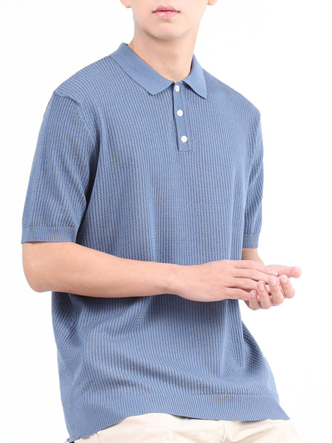 Men's Plus Size Textured Knit Short Sleeve Polo Shirt - cas7m