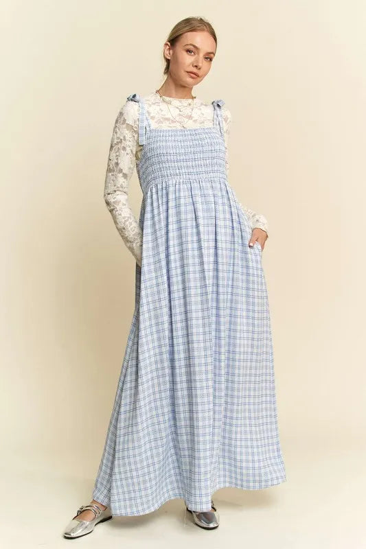 Davi & Dani Plaid Smocking Sleeveless Maxi Dress - cas7m