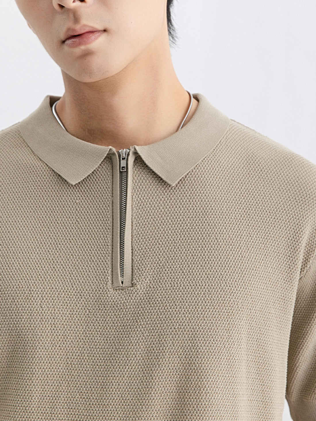 Men's Plus Size Textured Knit Zip-Up Polo - cas7m