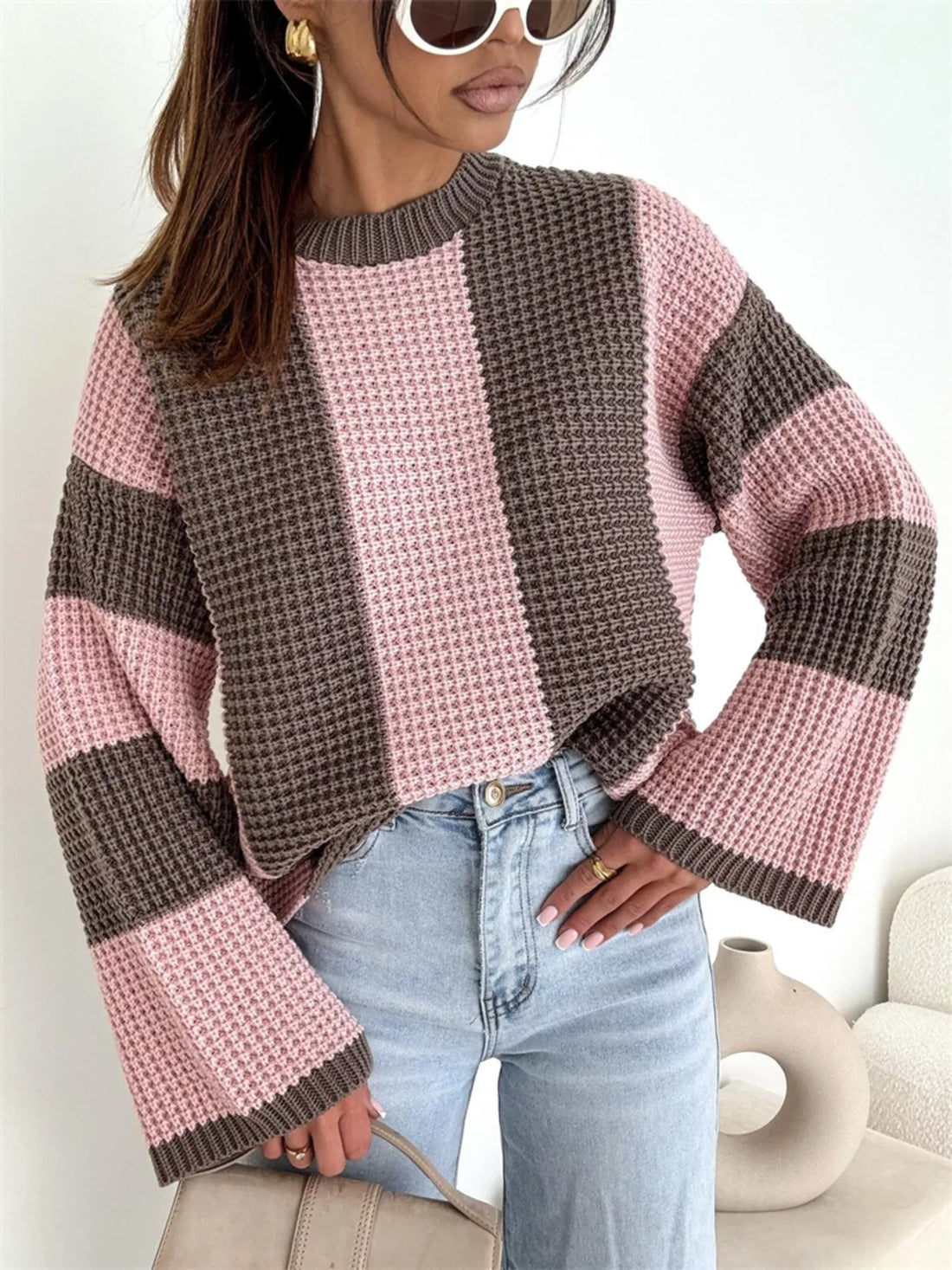 Color Block Long Sleeve Sweater - cas7m