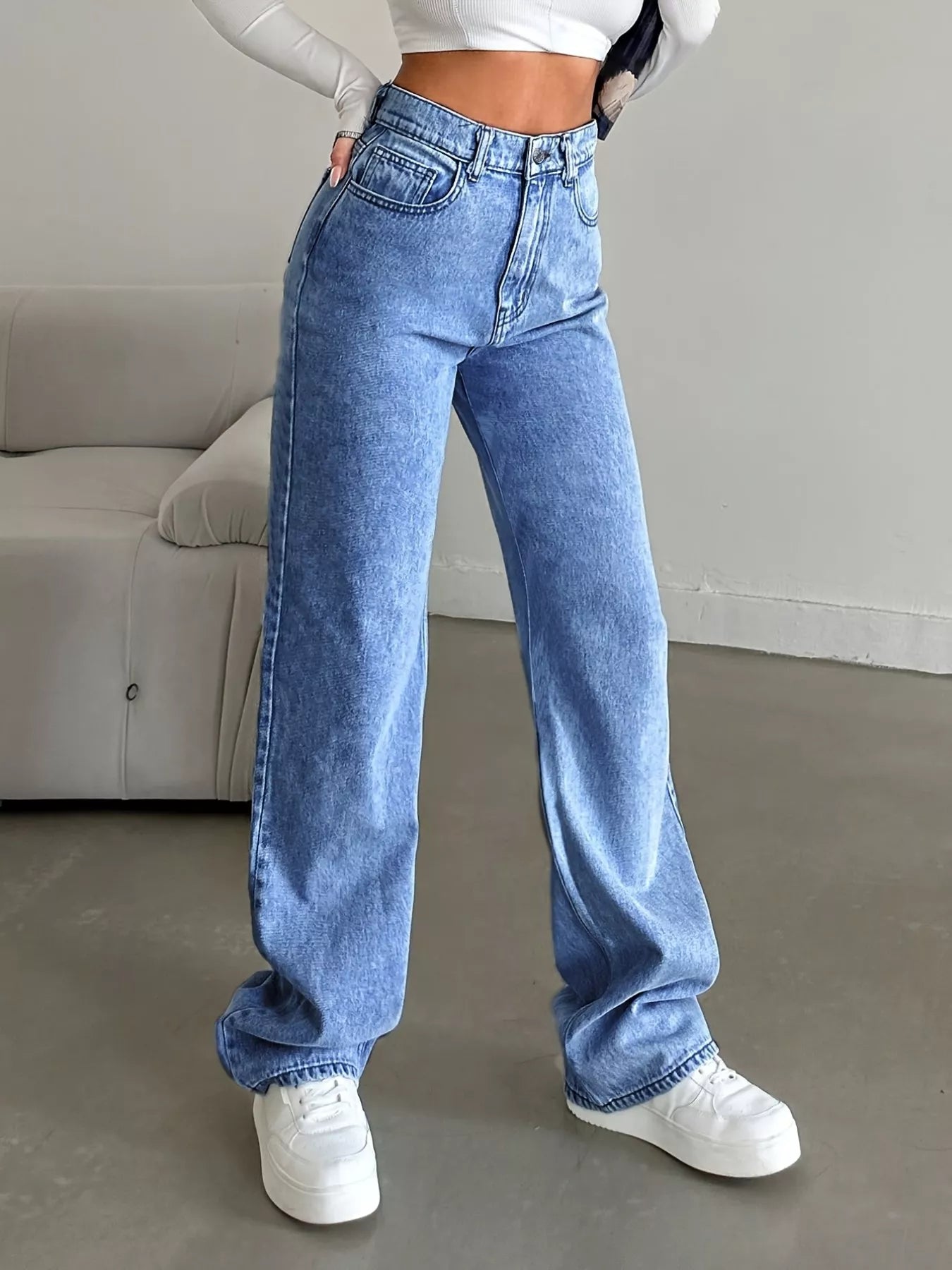 High-Waisted Wide Leg Jeans - cas7m