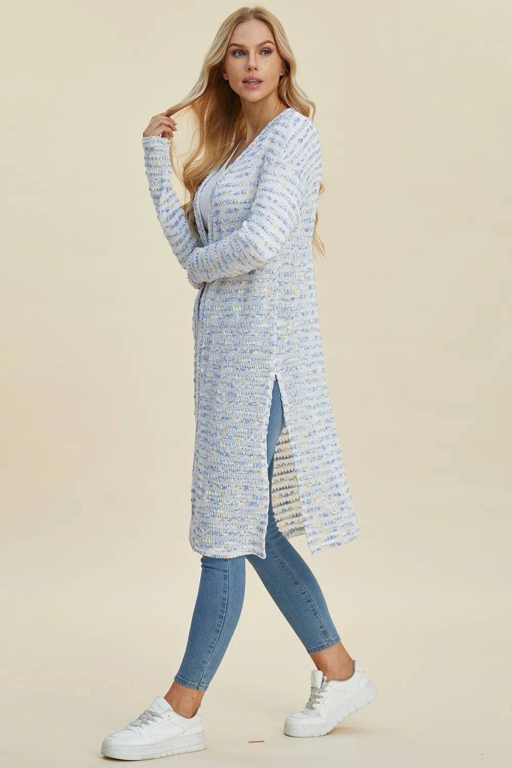 Double Take Full Size Open Front Longline Cardigan - cas7m