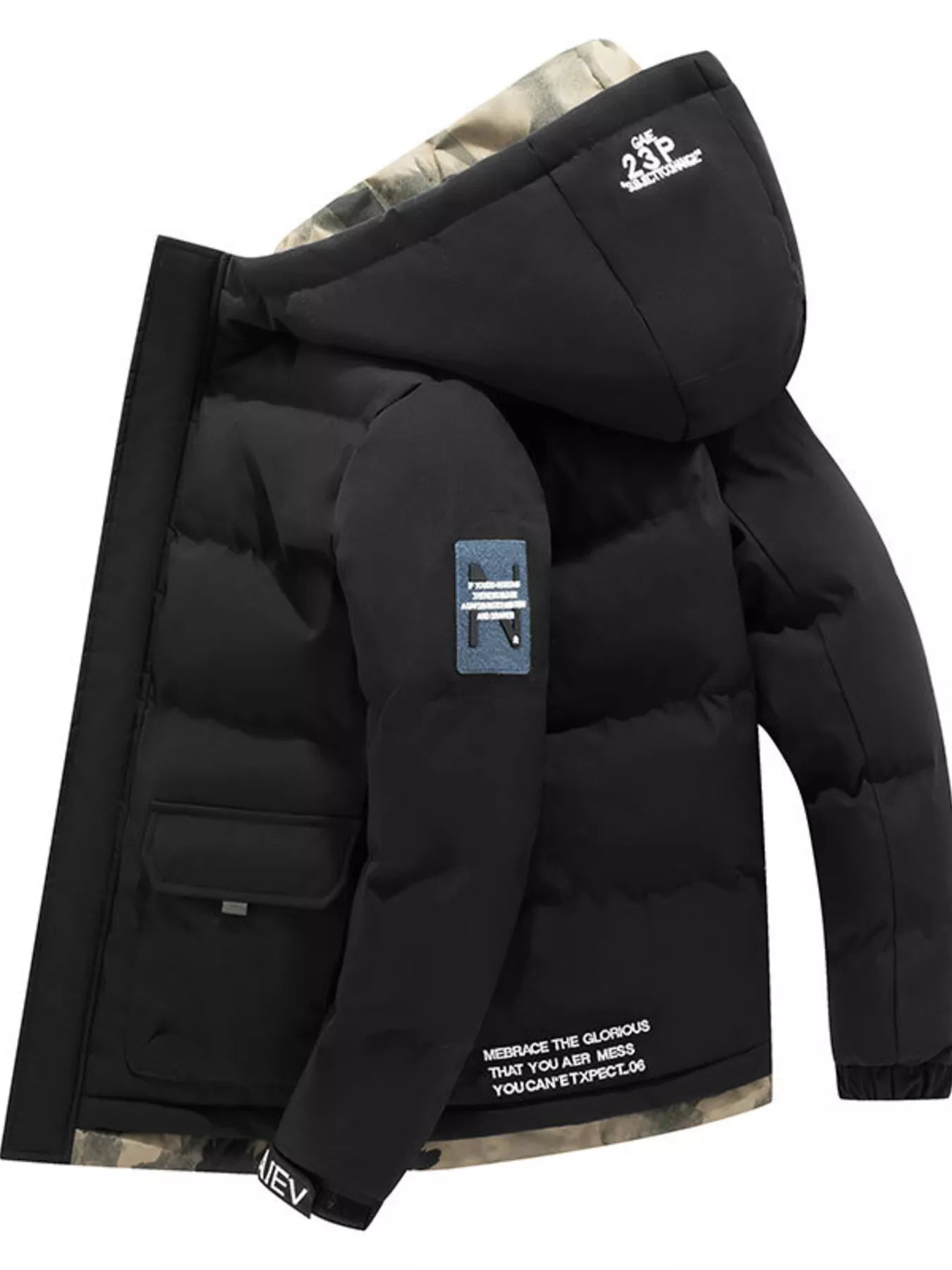 Men's Plus Size Hooded Padded Zip Up Coat - cas7m