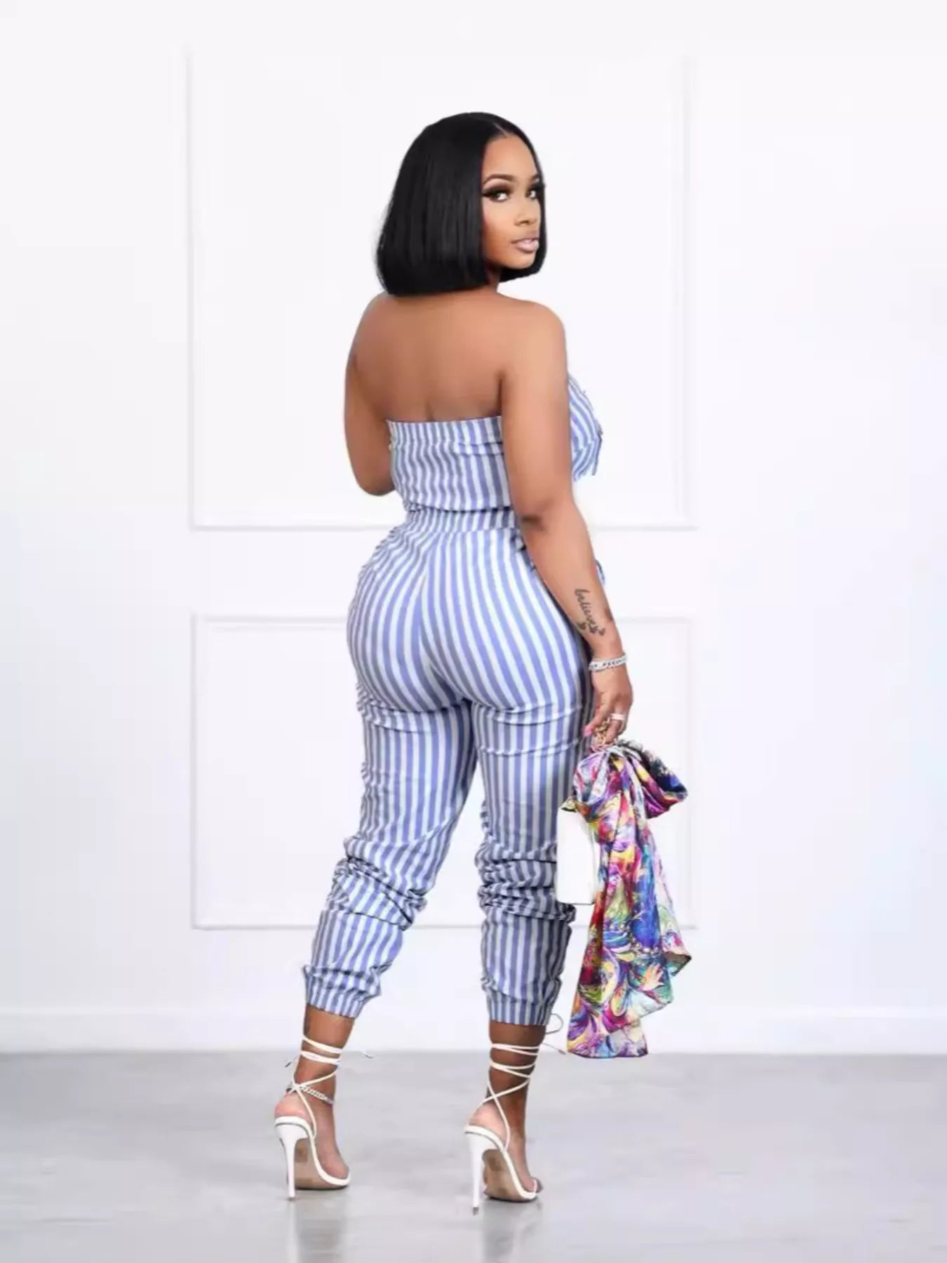 Striped Tube Casual Jumpsuit - cas7m