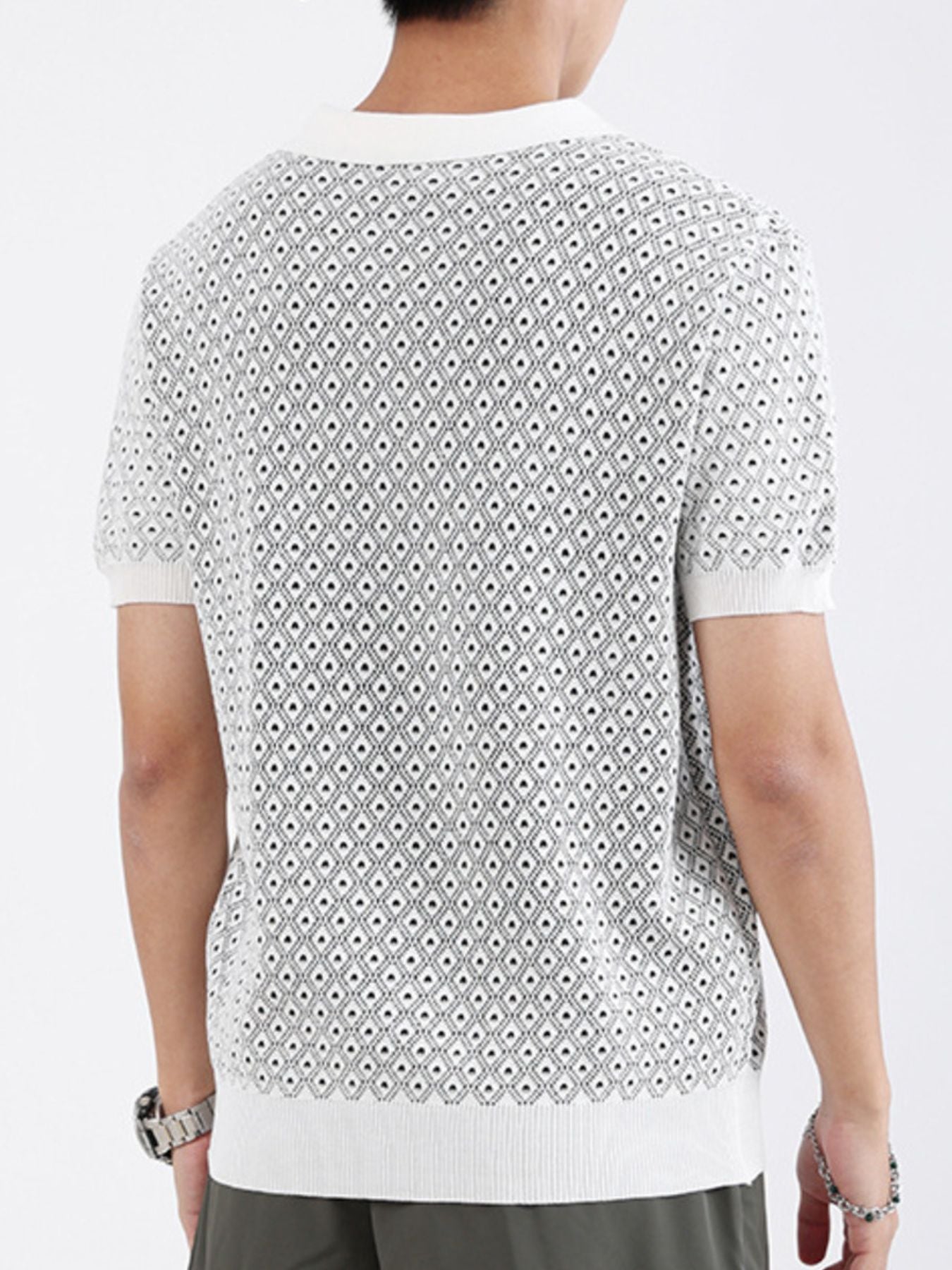 Men's Plus Size Diamond Pattern Short Sleeve Polo - cas7m