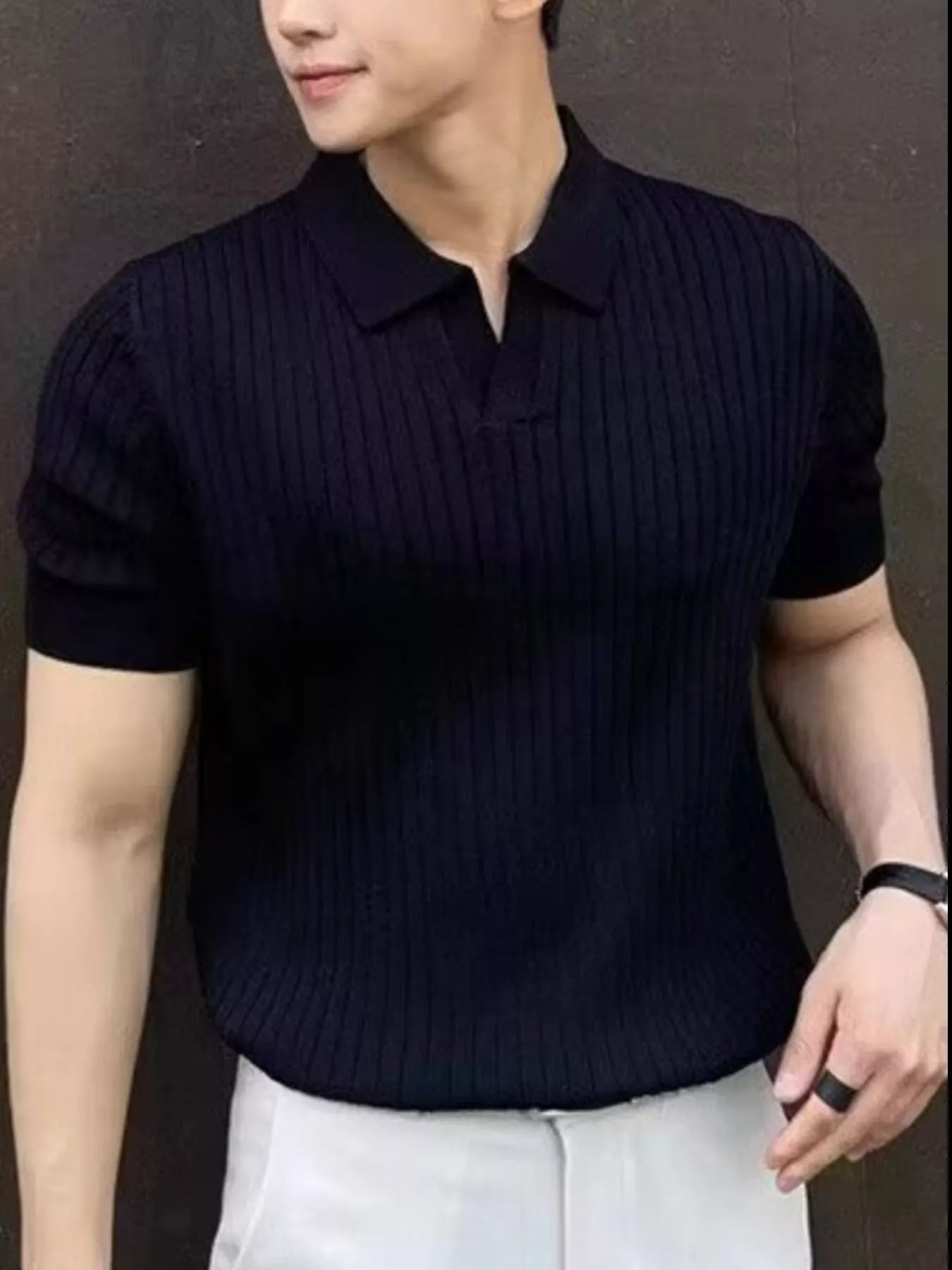 Men's Plus Size Ribbed Knit Short Sleeve Top - cas7m