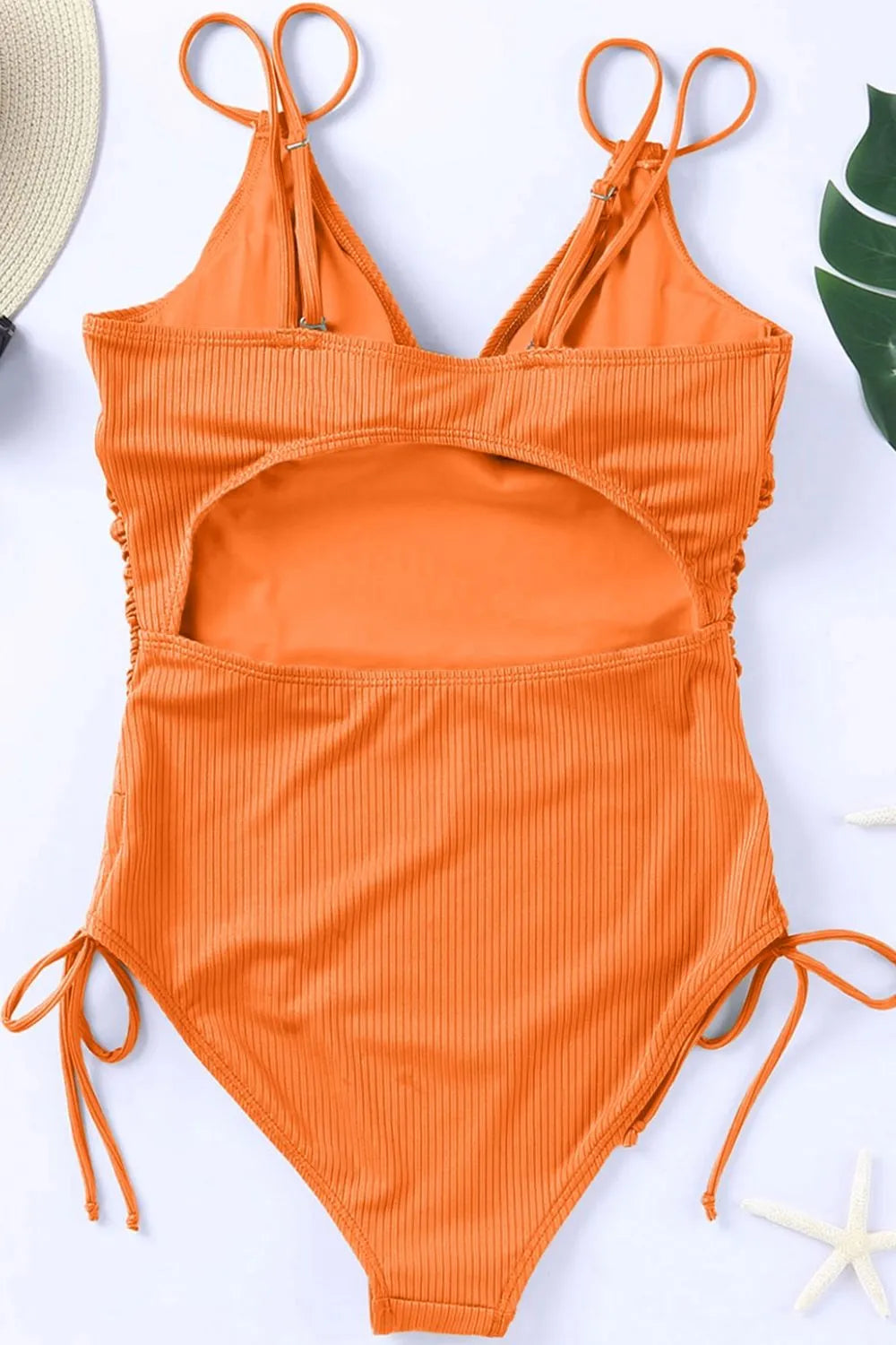 Drawstring Plunge One-Piece Swimwear - cas7m