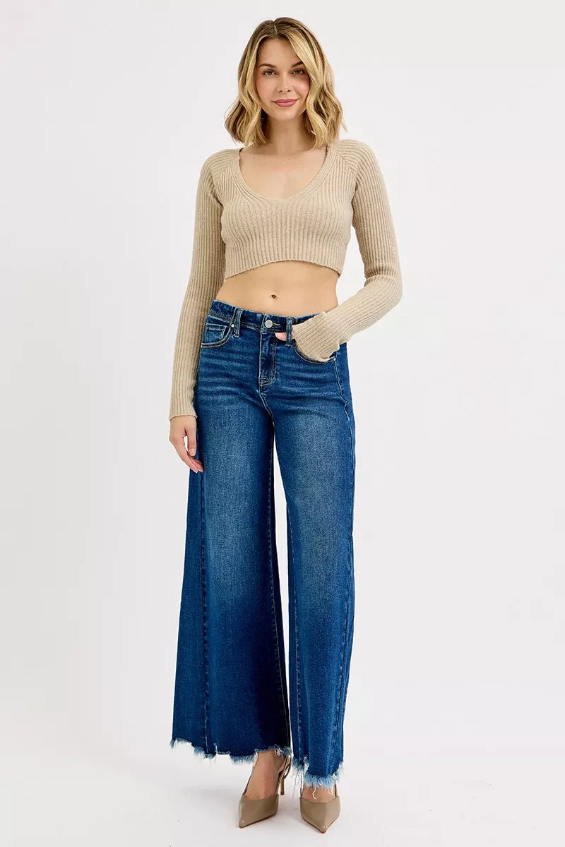 RISEN Full Size High Rise Ankle Wide Jeans Plus Size - cas7m
