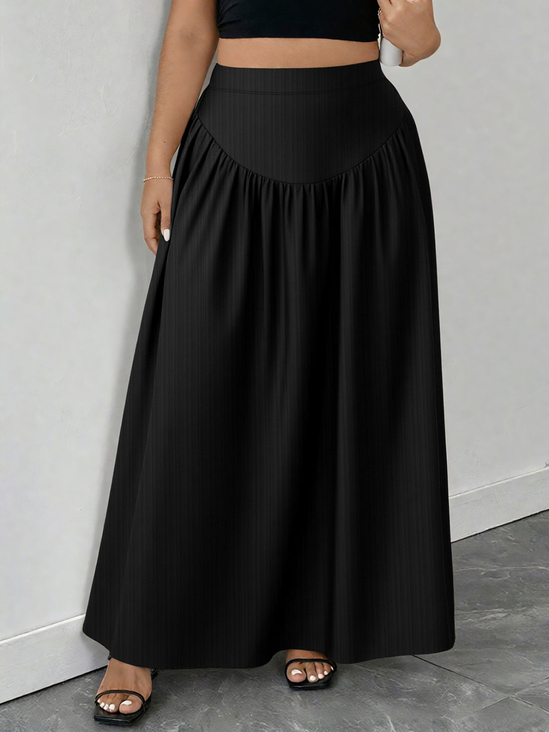 Plus Size Polyester Pocketed Midi Skirt - Easy Care Fashion - cas7m