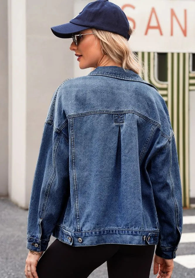 Pocketed Button Up Denim Jacket - cas7m