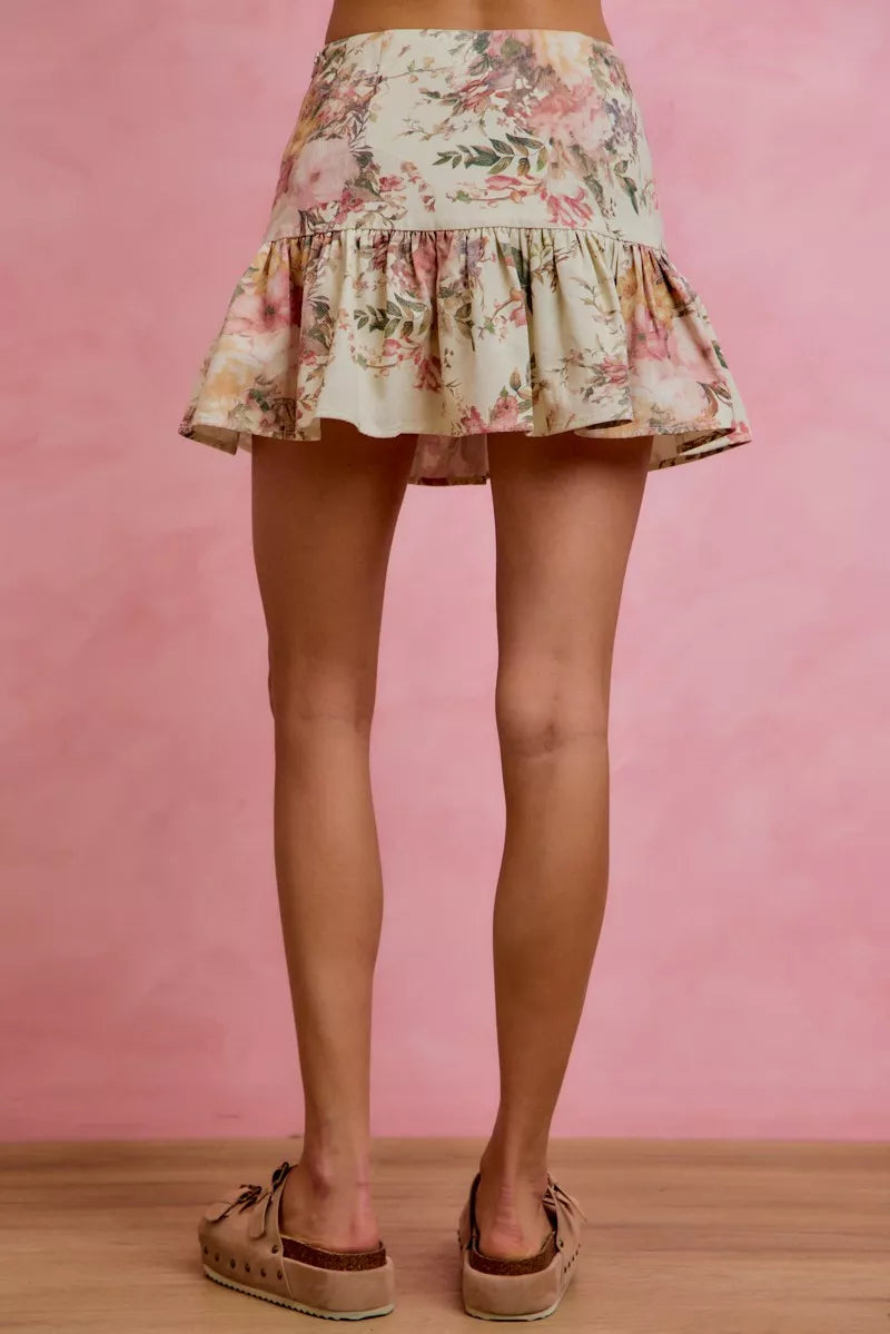 SO ME Floral Print Fit and Flare Mini Skirt - cas7m