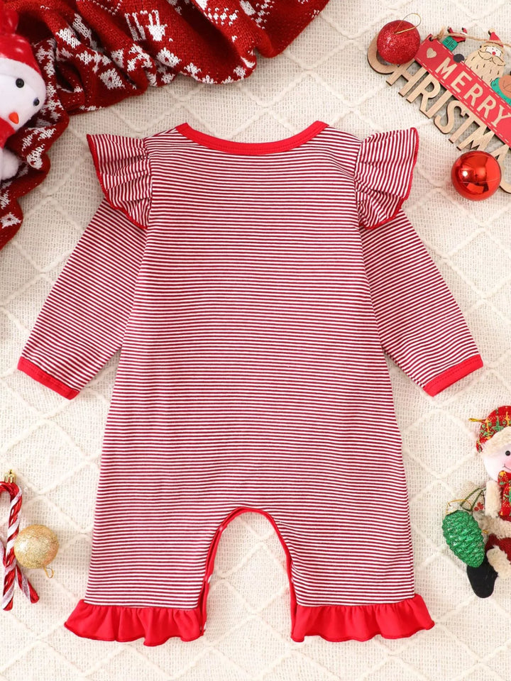Children's Christmas-Themed Striped Snapped Legs Jumpsuit - cas7m