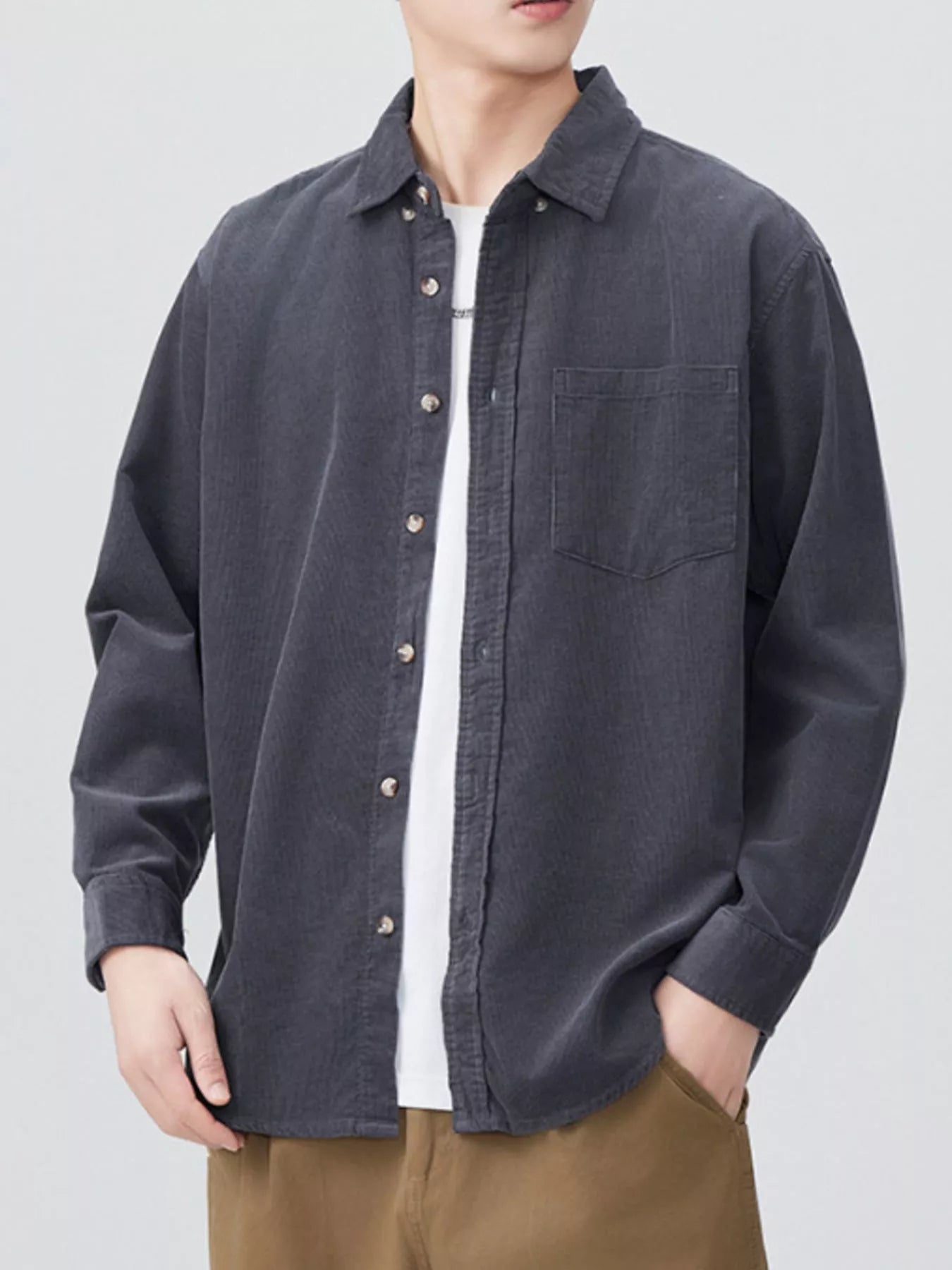 Men's Plus Size Button Up Long Sleeve Shirt - cas7m