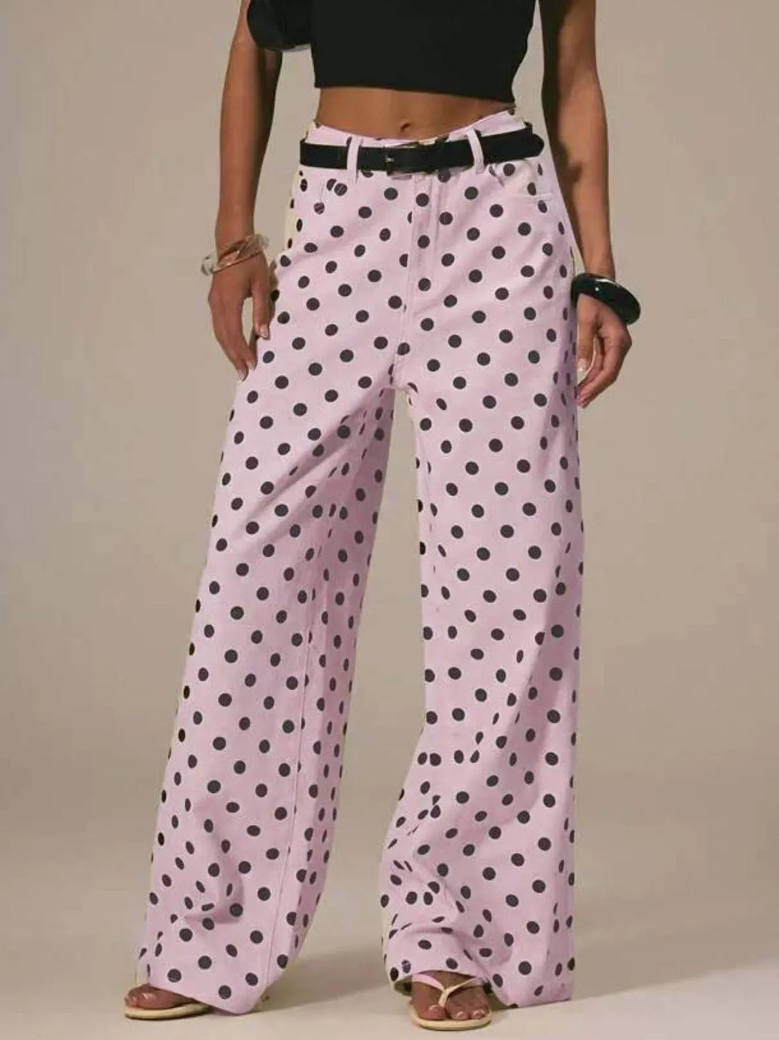 Polka Dot Wide Leg Jeans - cas7m