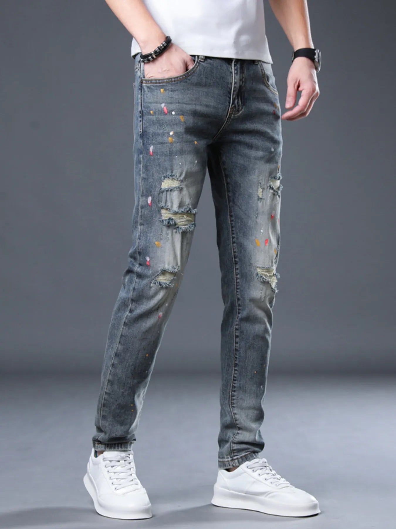 Men's Distressed Slim Fit Jeans - cas7m