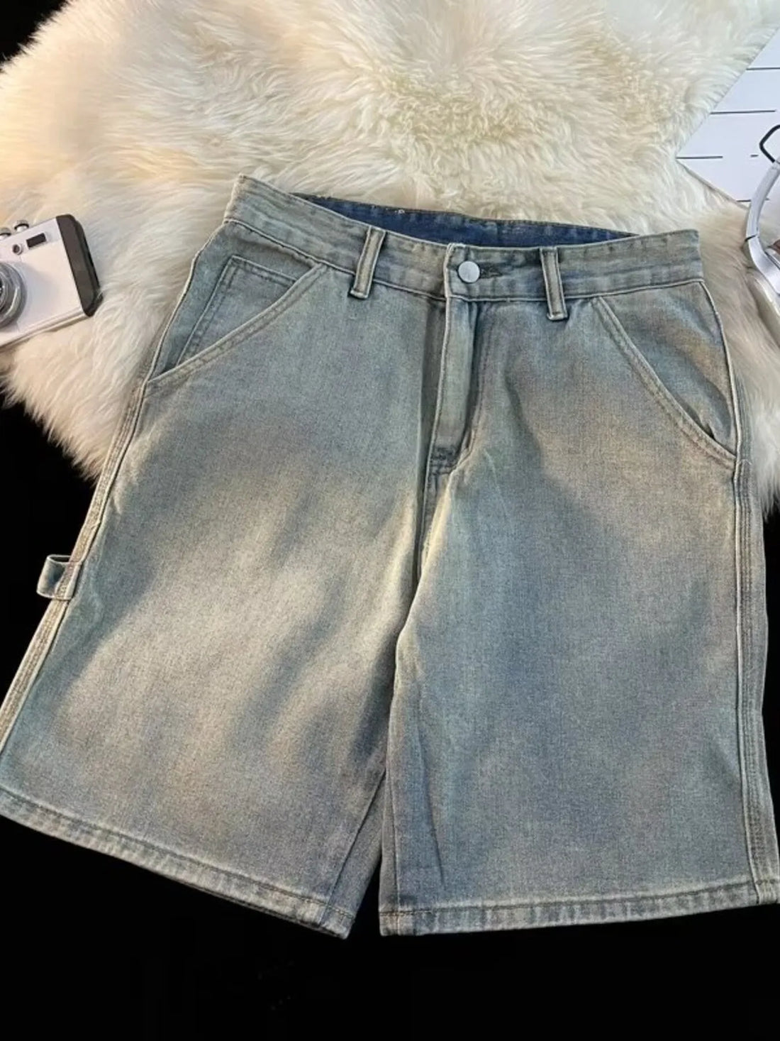 Men's Full Size High-Waisted Wide-Leg Denim Shorts Plus Size - cas7m