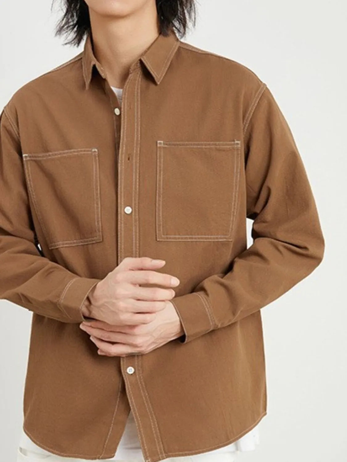 Men's Plus Size Button Up Long Sleeve Shirt - cas7m
