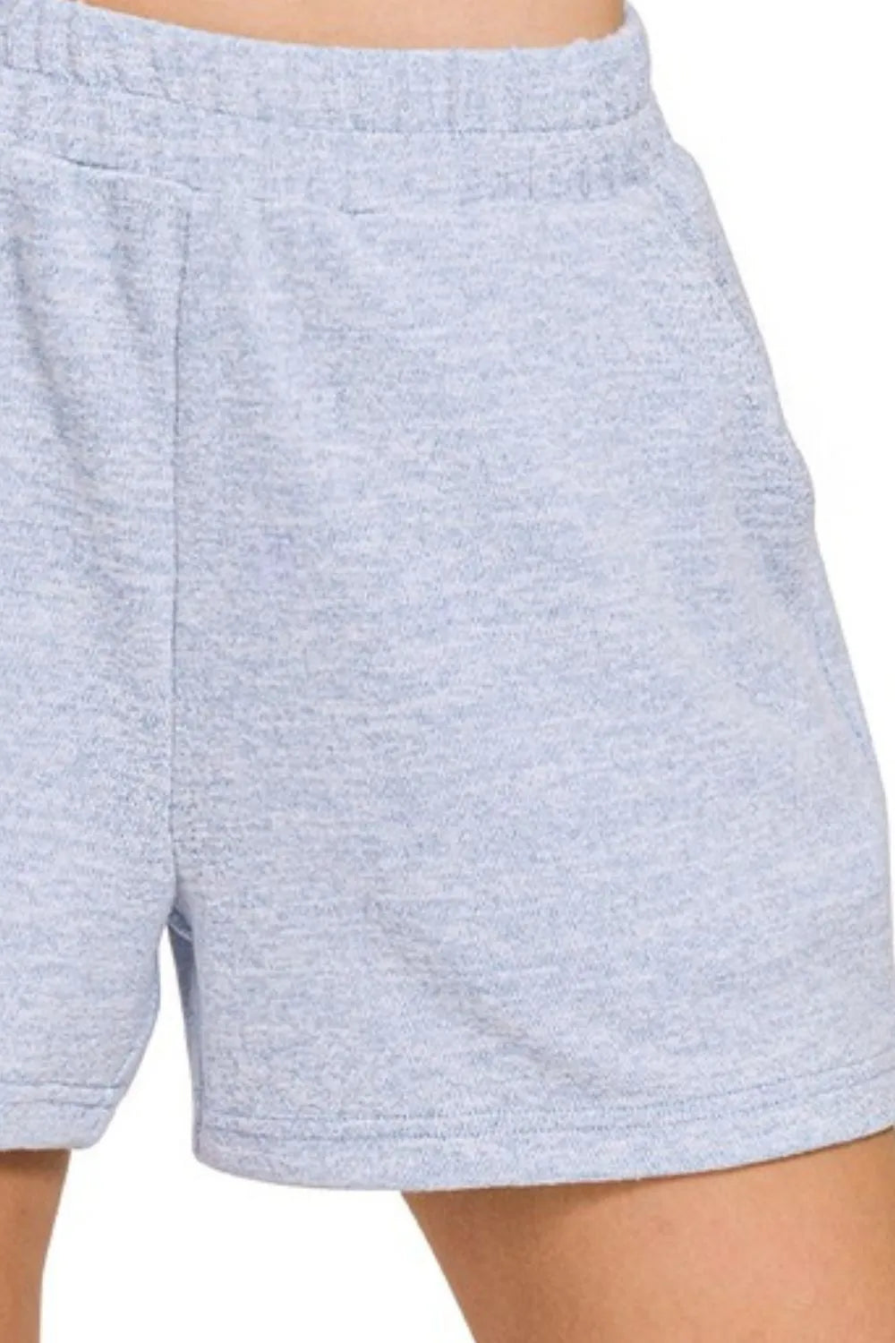 Zenana Soft Melange Hacci Elastic Waist Band Shorts - cas7m