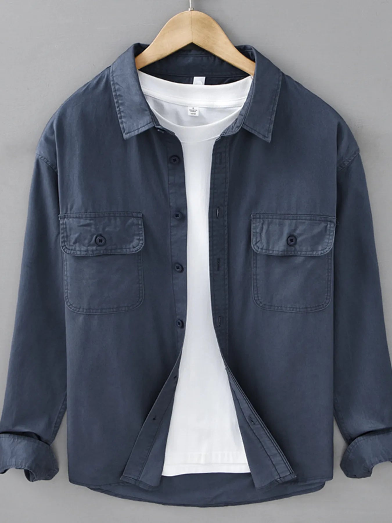 Men's Plus Size Button Up Long Sleeve Shirt - cas7m