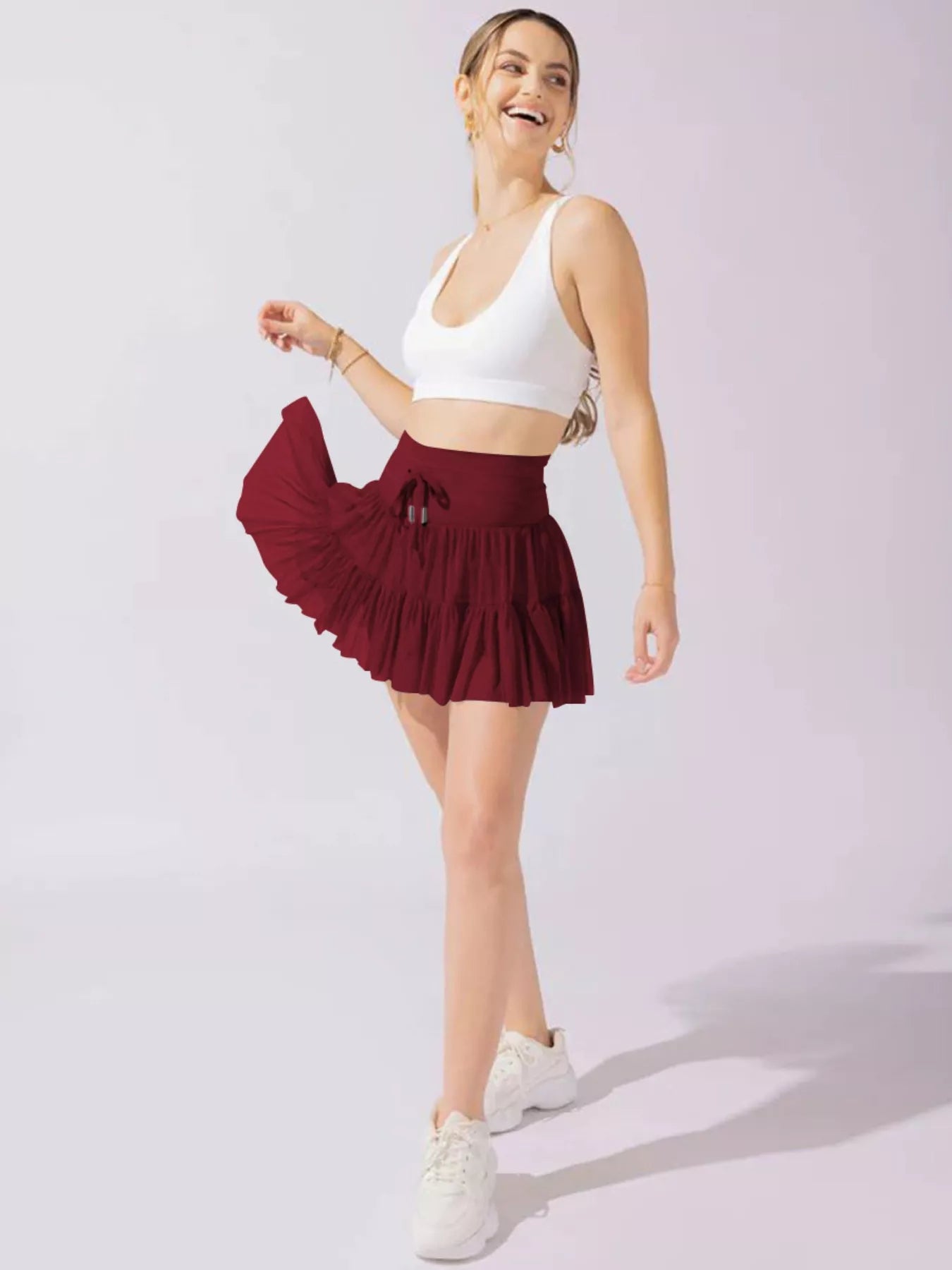 Tiered Skort with Drawstring - cas7m