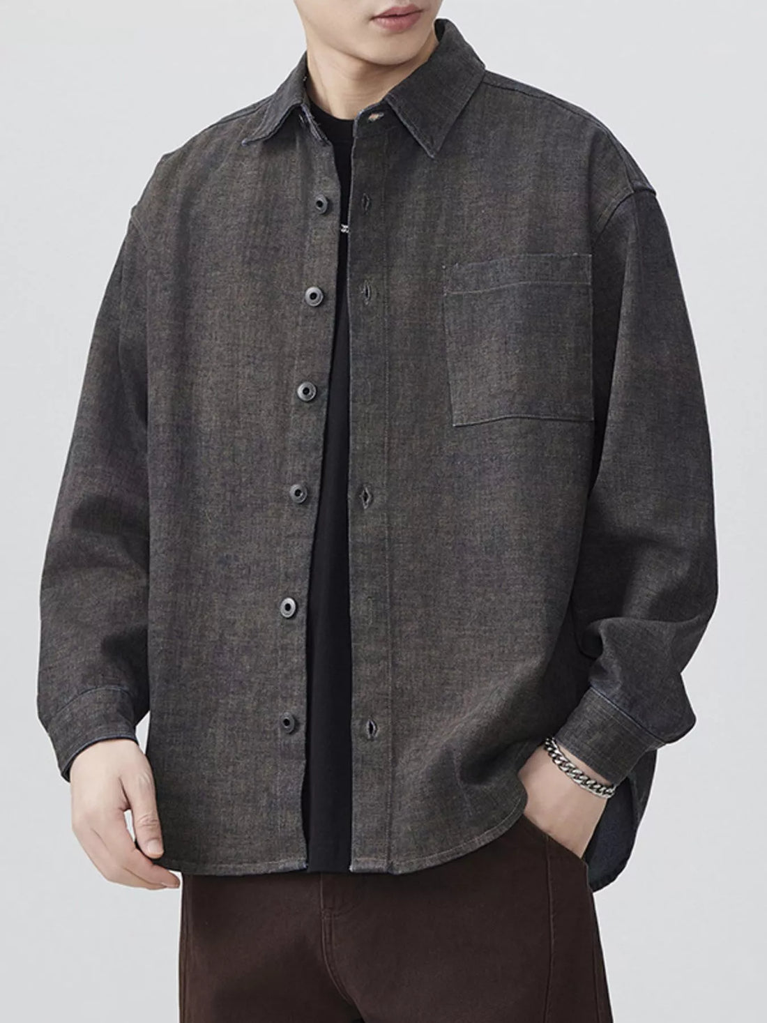 Men's Plus Size Button Up Long Sleeve Shirt - cas7m