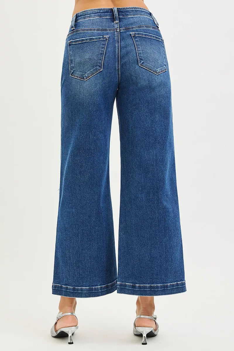 RISEN High Rise Wide Leg Jeans With Pocket Button Detail - cas7m