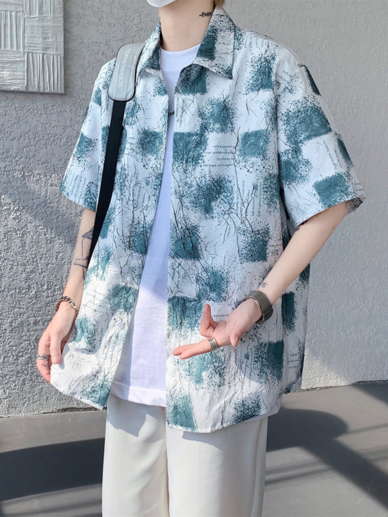 Men's Plus Size Abstract Pattern Short Sleeve Shirt - cas7m